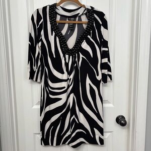 🖤 Bisou Bisou Zebra Print Beaded Tunic Dress 8